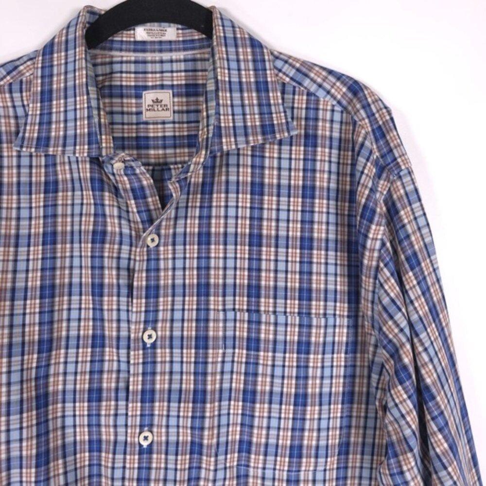PETER MILLAR Men’s Plaid Cotton Button Up Shirt Long Sleeve Size XL